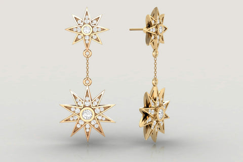 Dangle Star Diamond Earrings - elbeu